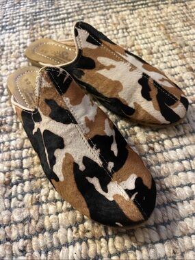 Sabah pony-hair camo Slip-On Mules.  Handmade in Turkey.  Size 42 (US 9/10)